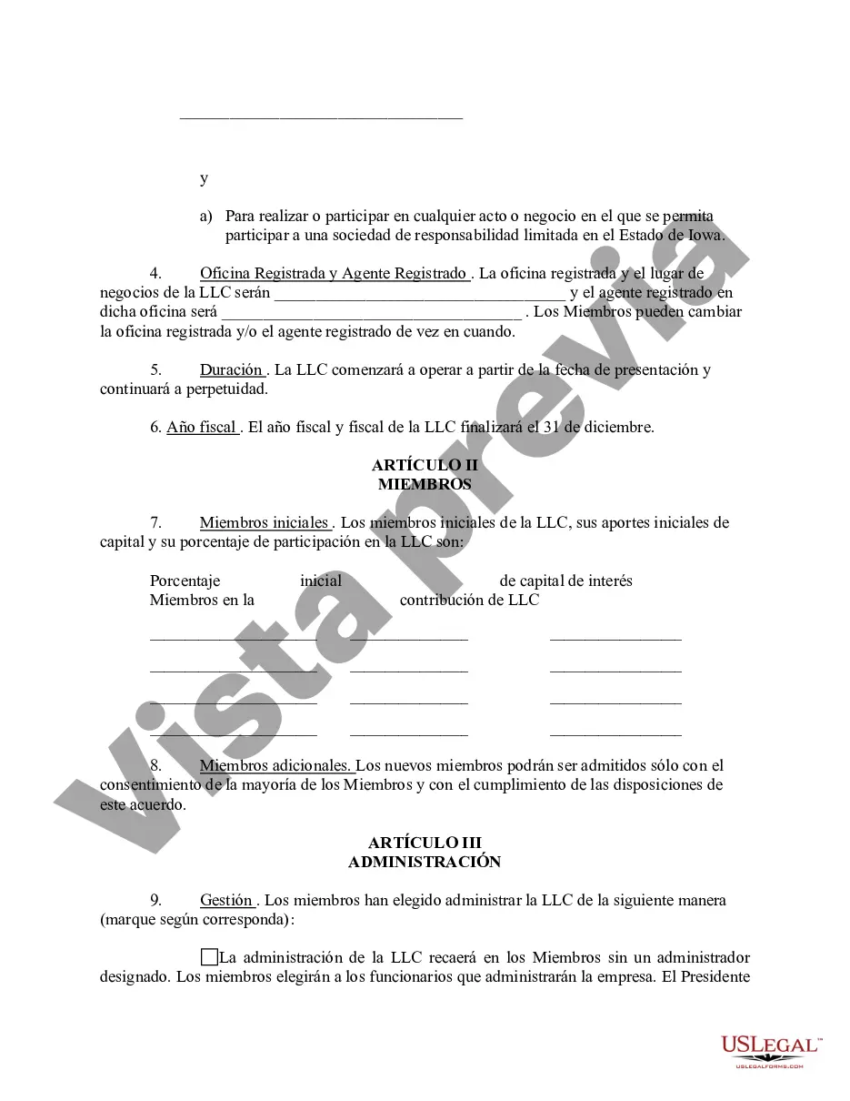 Preview Acuerdo Operativo de Sociedad de Responsabilidad Limitada LLC