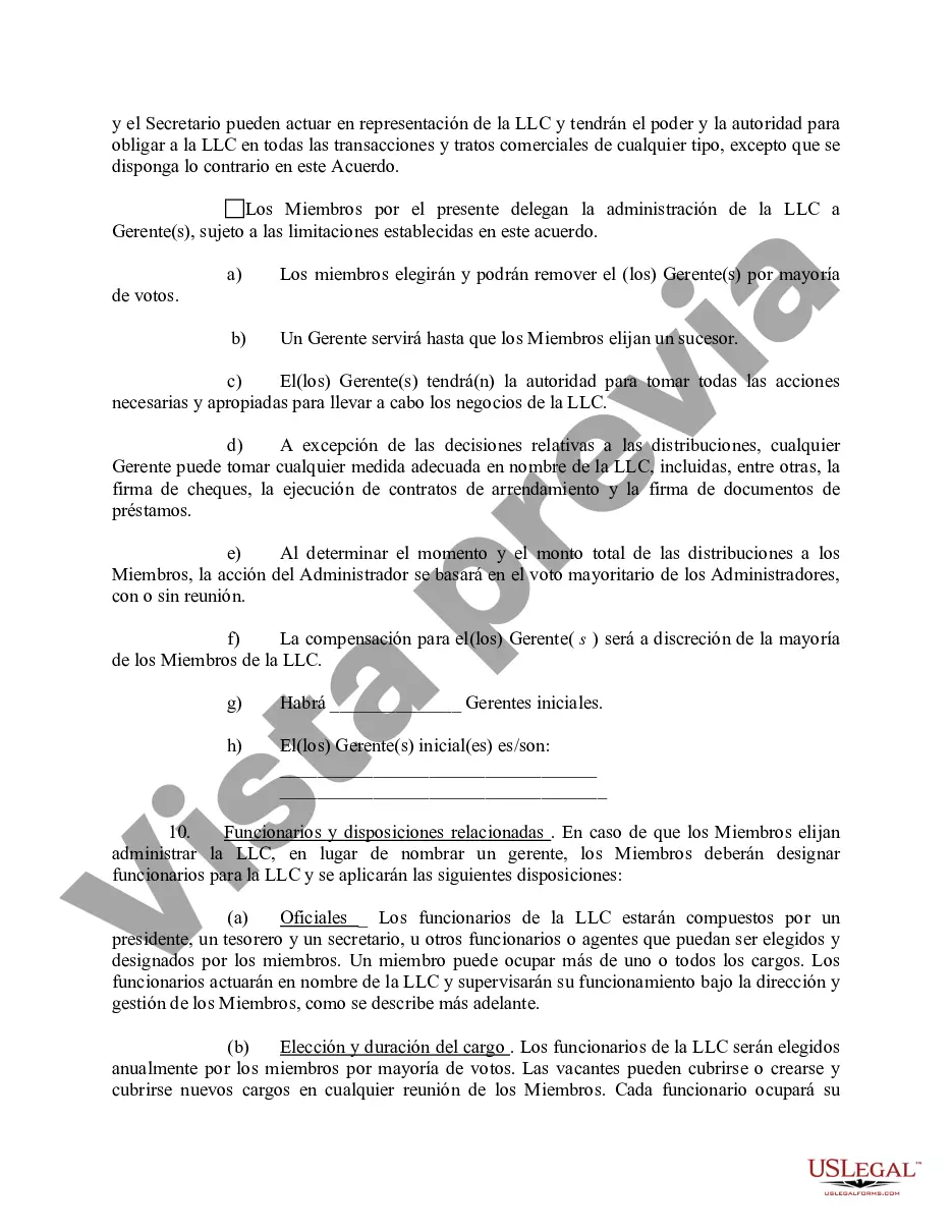 Preview Acuerdo Operativo de Sociedad de Responsabilidad Limitada LLC