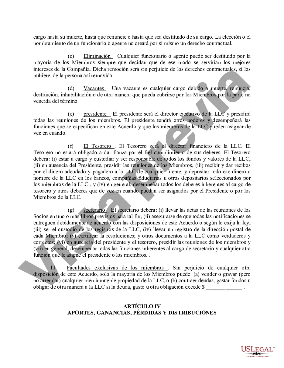 Preview Acuerdo Operativo de Sociedad de Responsabilidad Limitada LLC