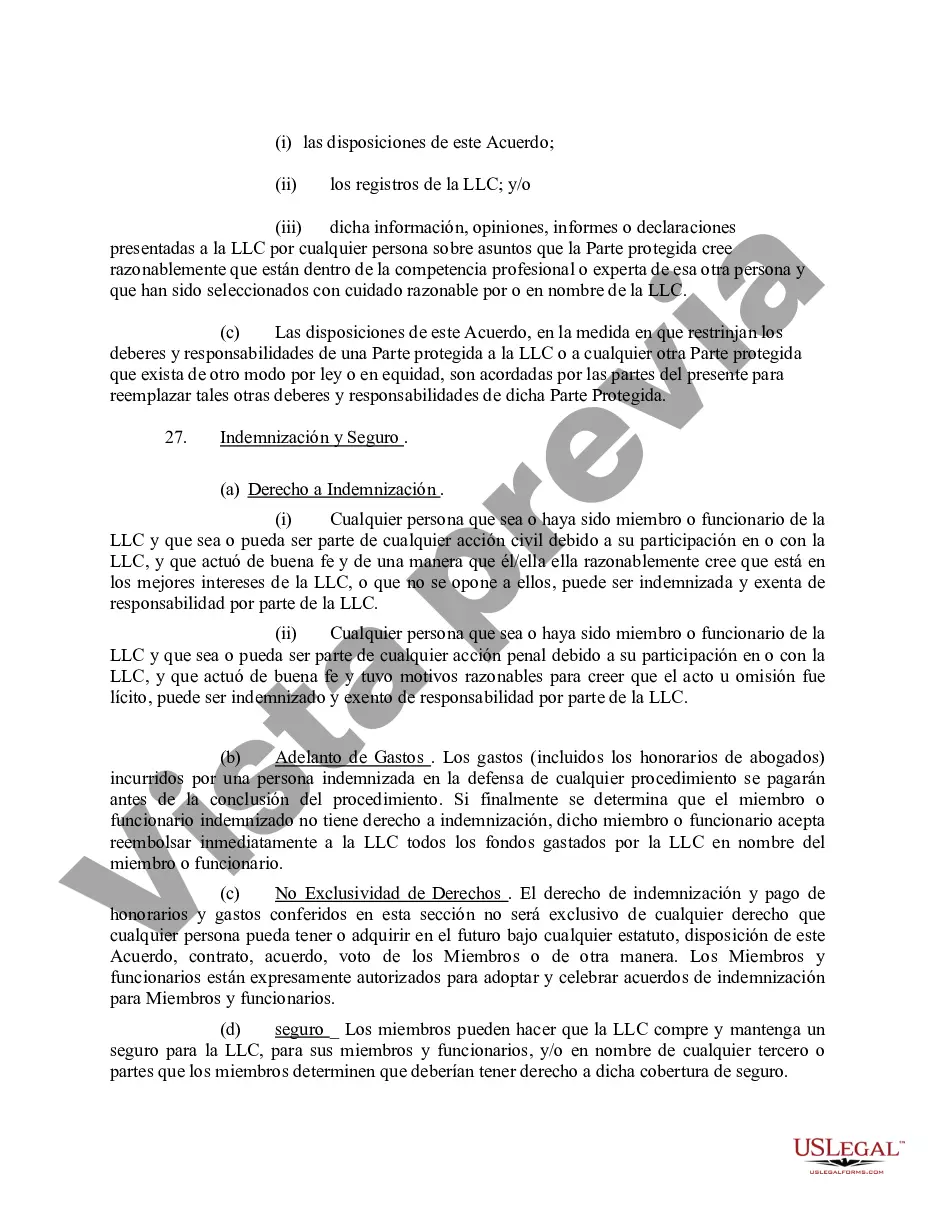 Preview Acuerdo Operativo de Sociedad de Responsabilidad Limitada LLC