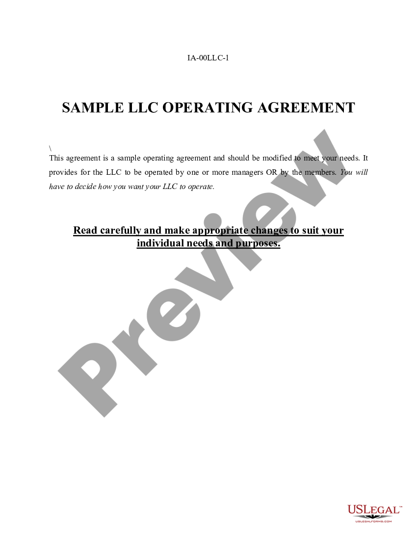 Iowa Limited Liability Company LLC Operating Agreement Iowa Llc