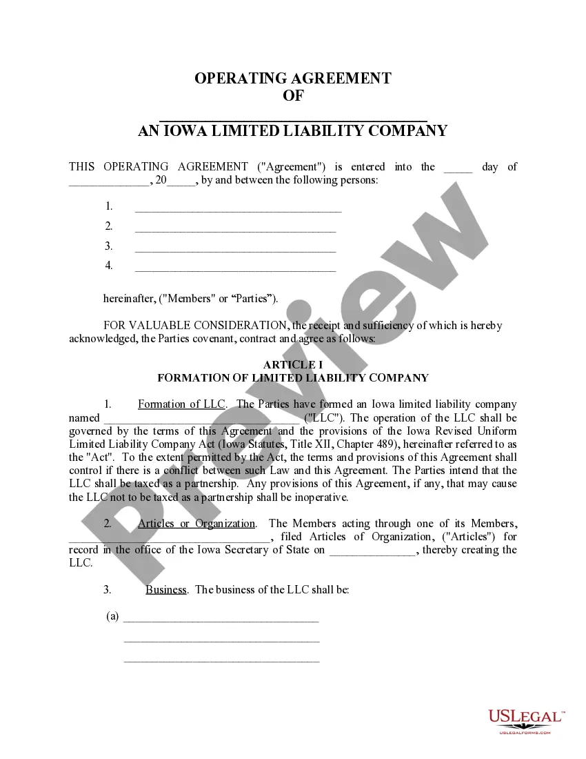 Preview Limited Liability Company LLC Operating Agreement