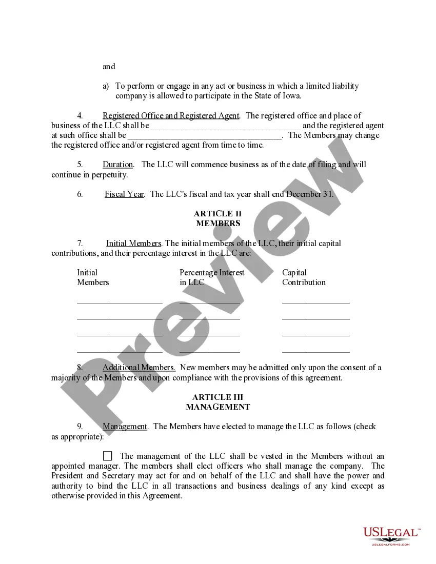 Preview Limited Liability Company LLC Operating Agreement
