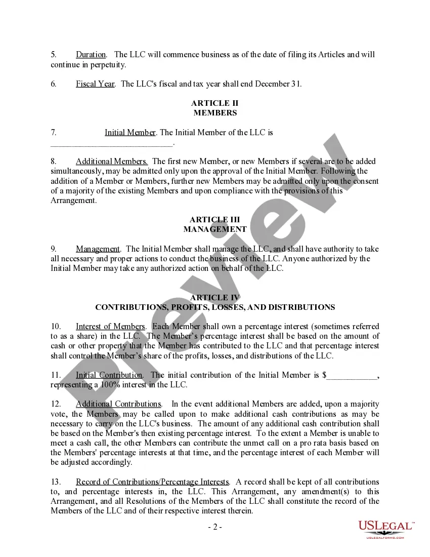Get Single Member Limited Liability Company LLC Operating Agreement Preview Single Member Limited Liability Company LLC Operating Agreement