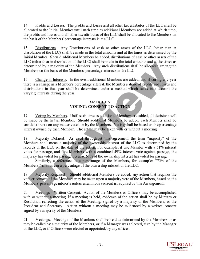 Get Single Member Limited Liability Company LLC Operating Agreement Preview Single Member Limited Liability Company LLC Operating Agreement