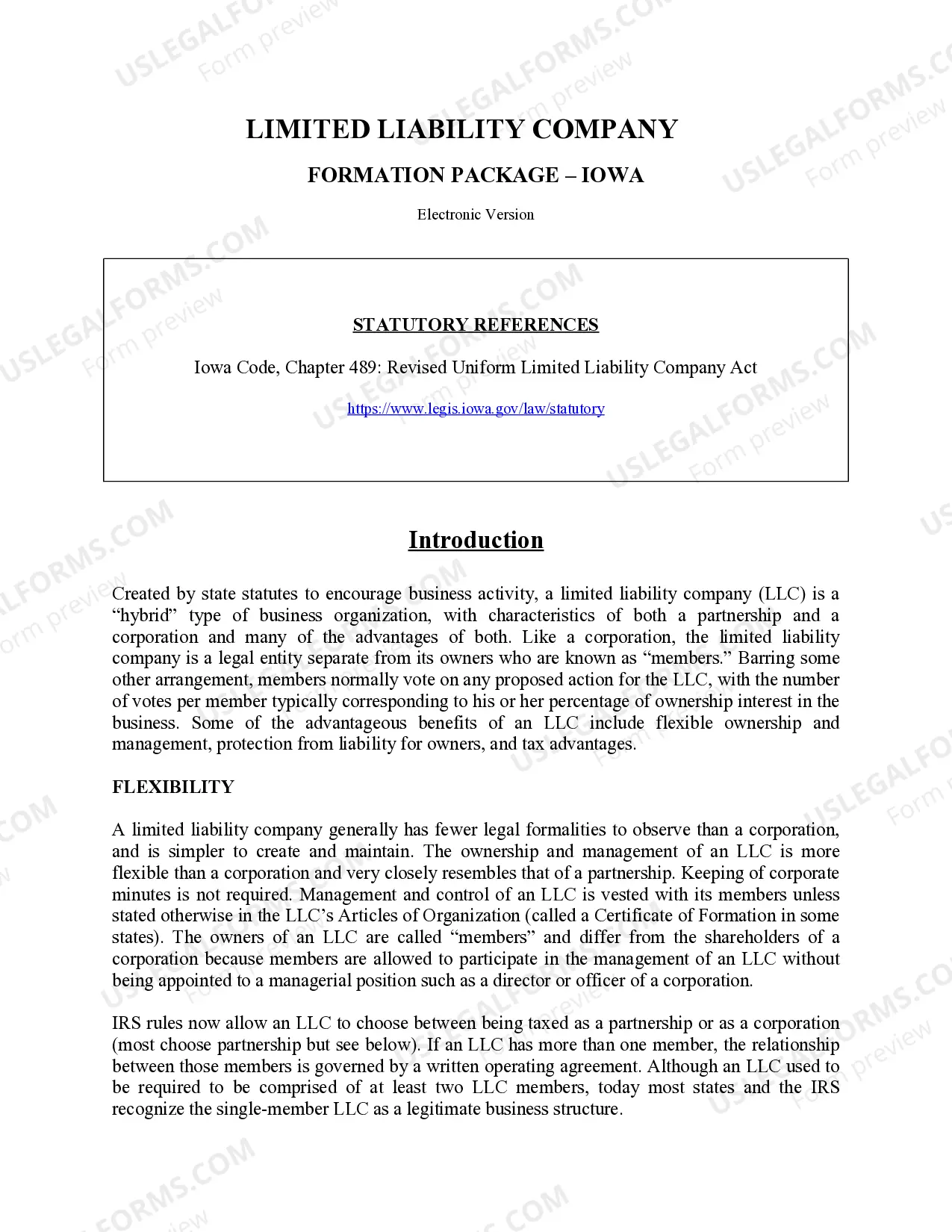 Preview Iowa Limited Liability Company LLC Formation Package