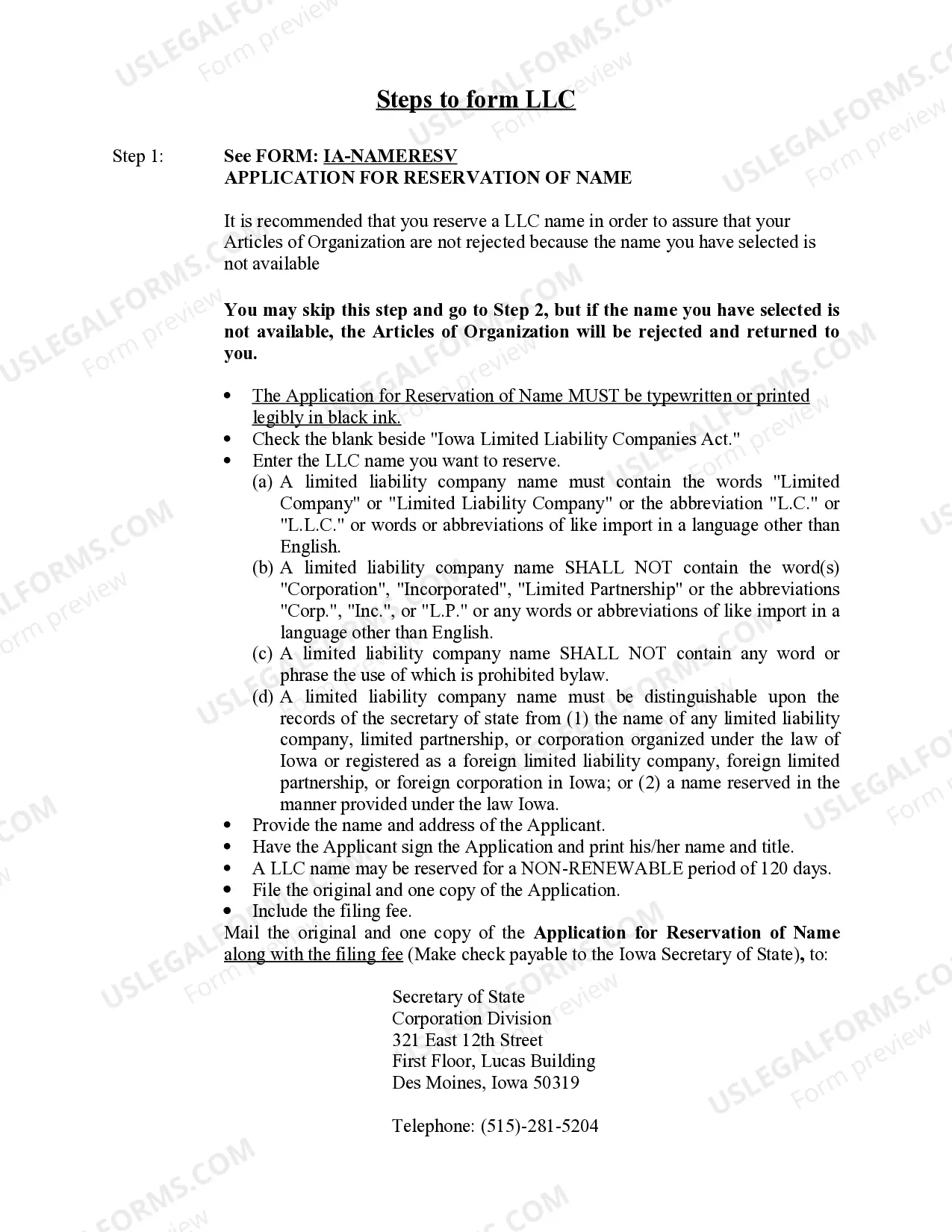 Preview Iowa Limited Liability Company LLC Formation Package
