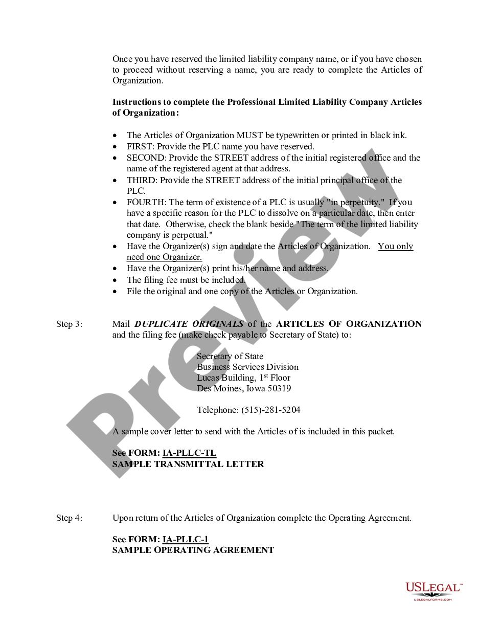 page 5 Iowa Professional Limited Liability Company PLLC Formation Package preview