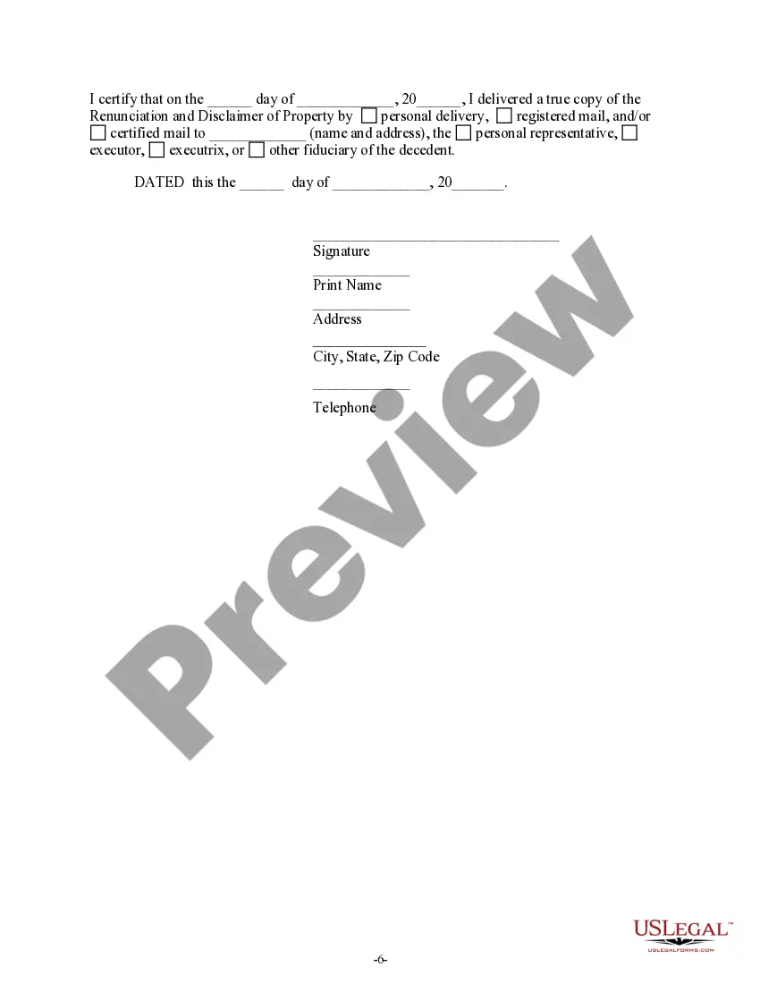 Preview Iowa Renunciation and Disclaimer of Property from Will by Testate