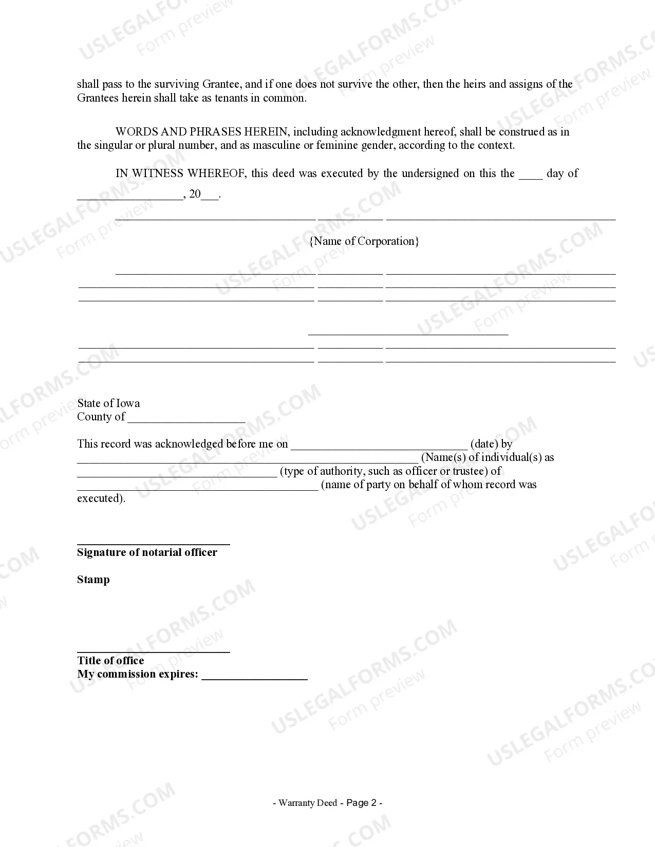 Preview Warranty Deed from Corporation to Husband and Wife