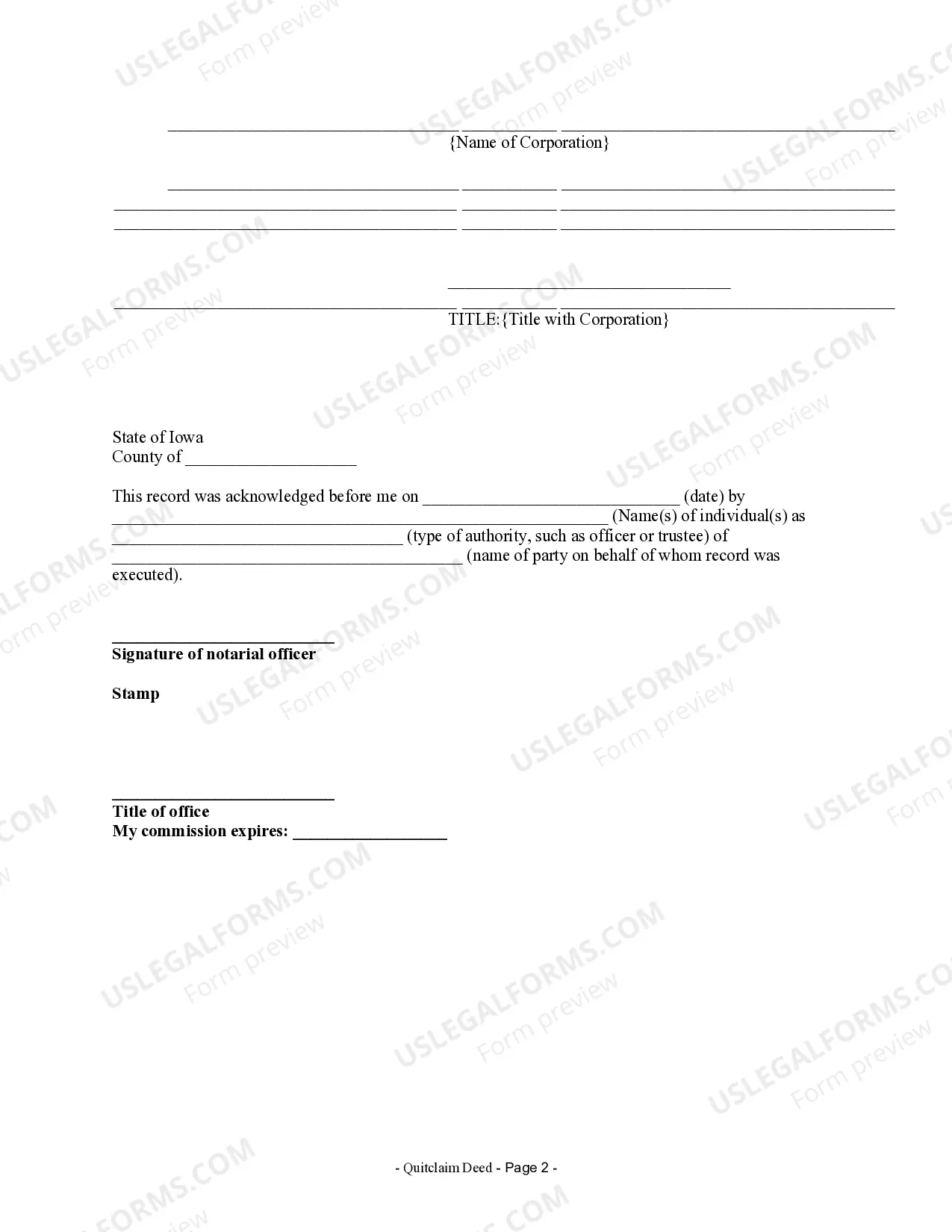 Preview Quitclaim Deed from Corporation to Individual