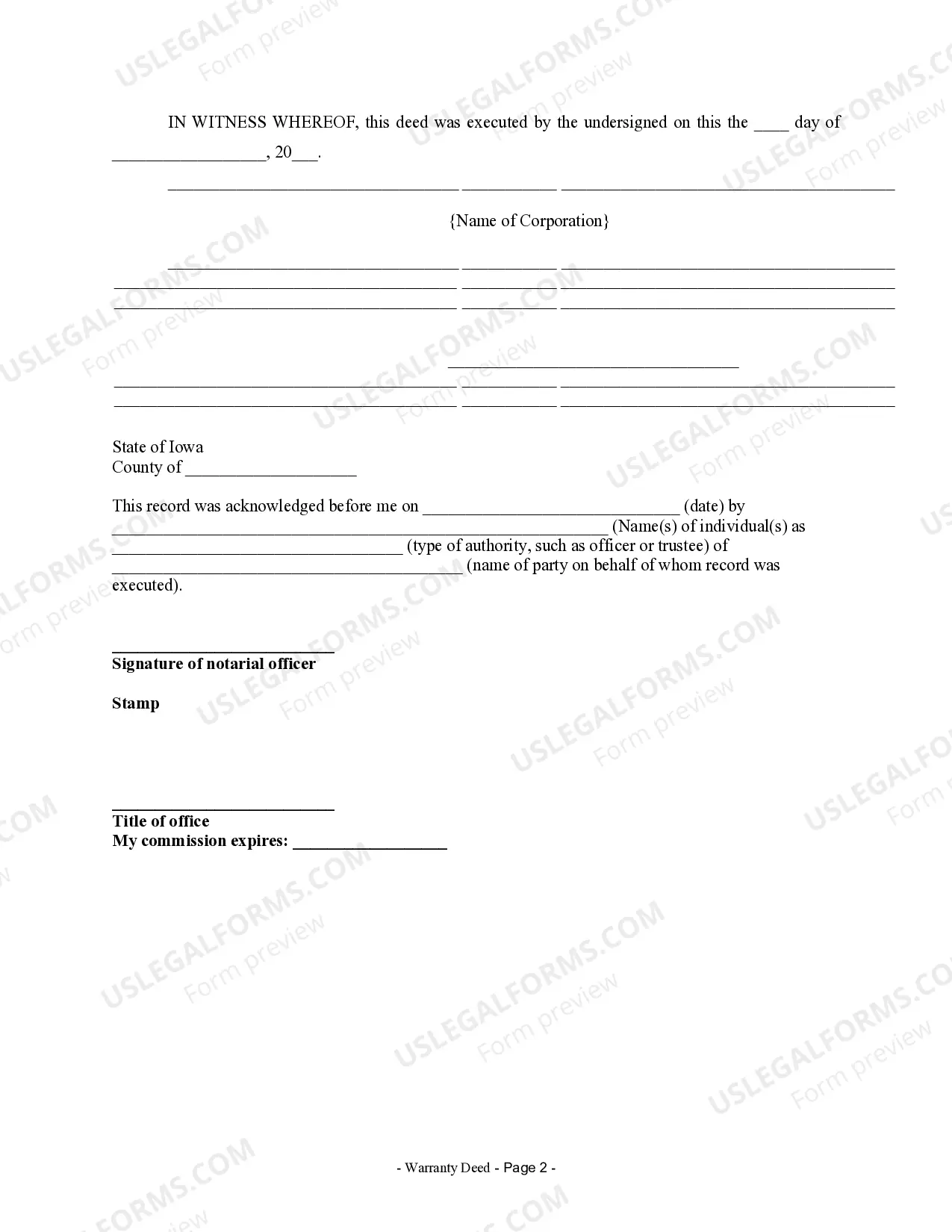 Preview Warranty Deed from Corporation to Individual