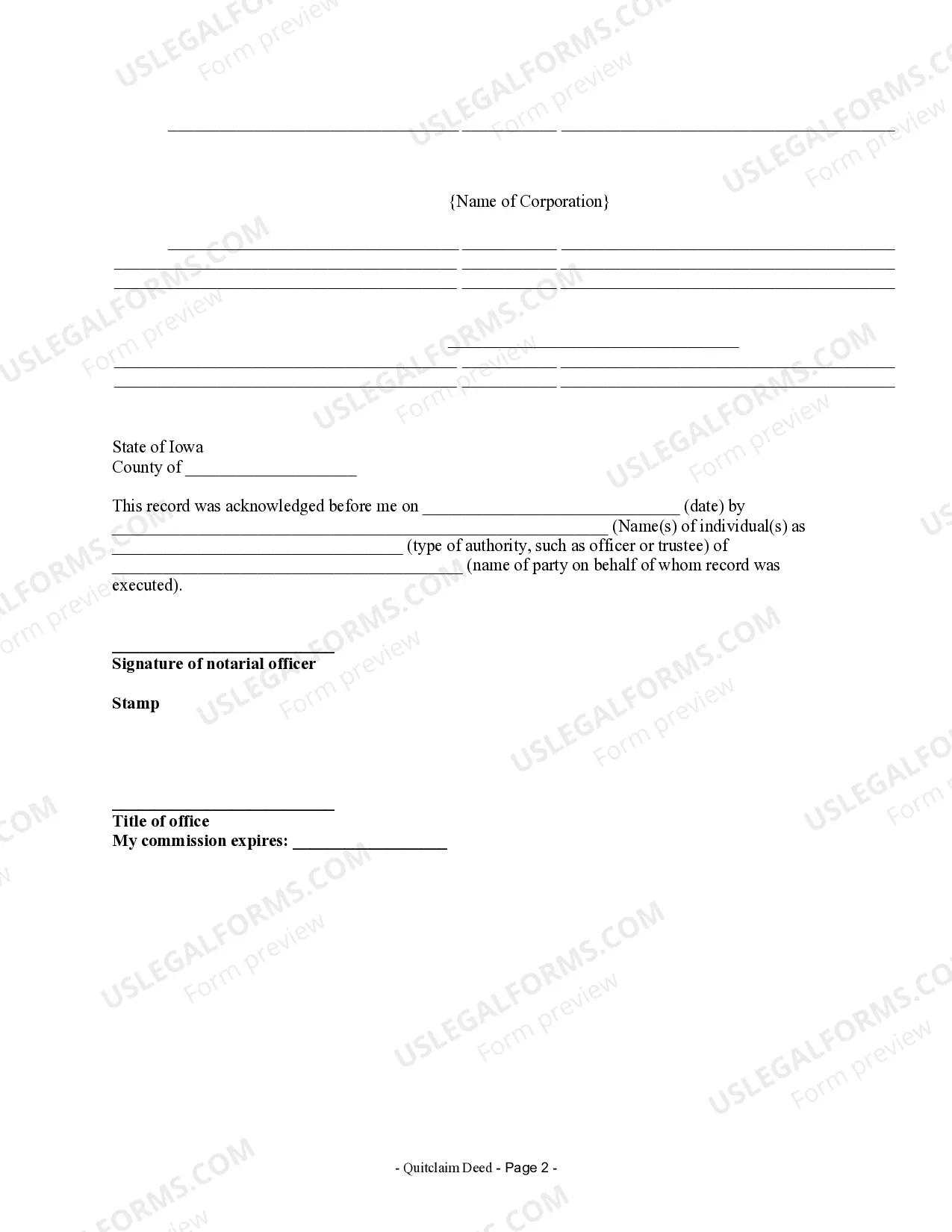 Preview Quitclaim Deed from Corporation to LLC