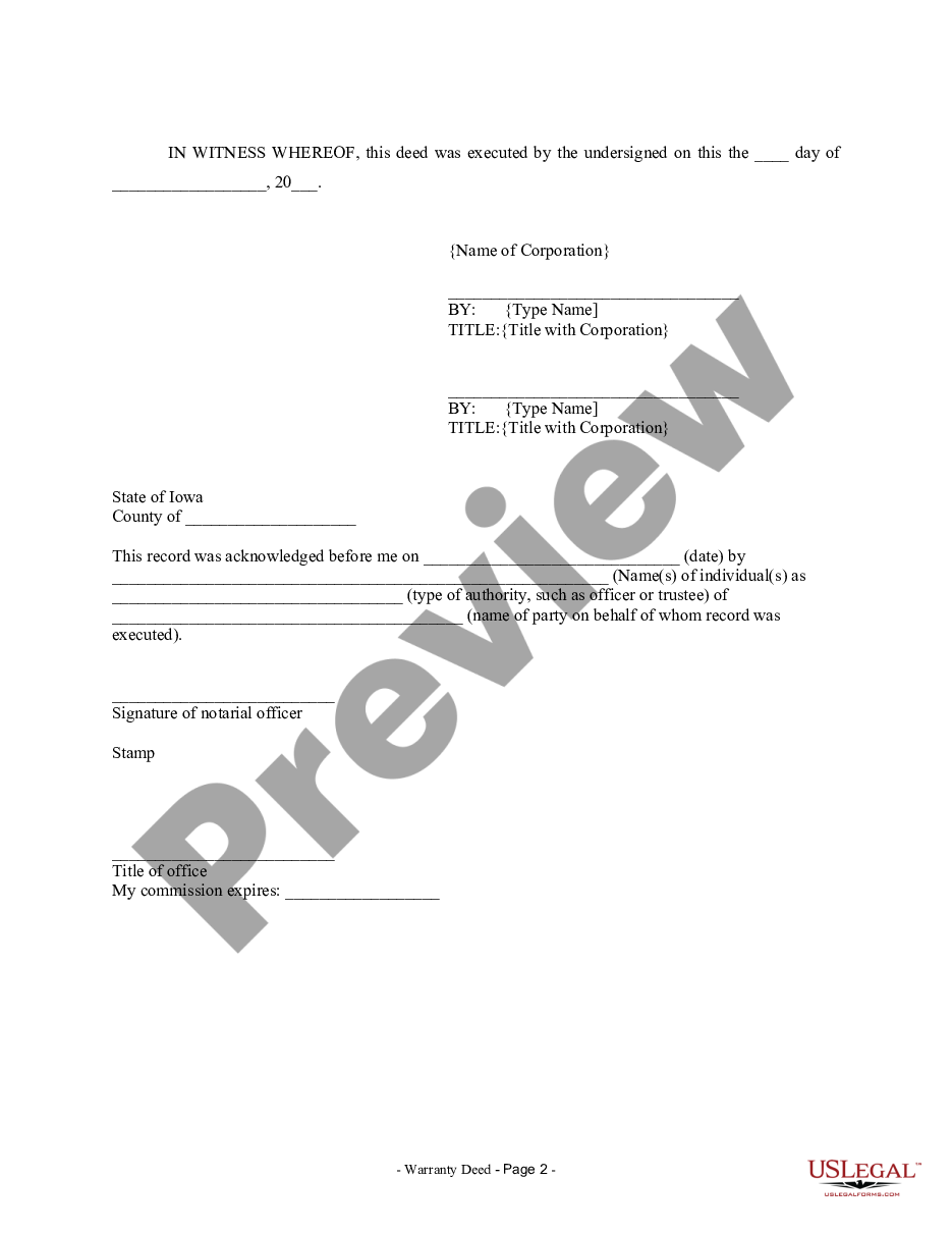 page 1 Warranty Deed from Corporation to Corporation preview