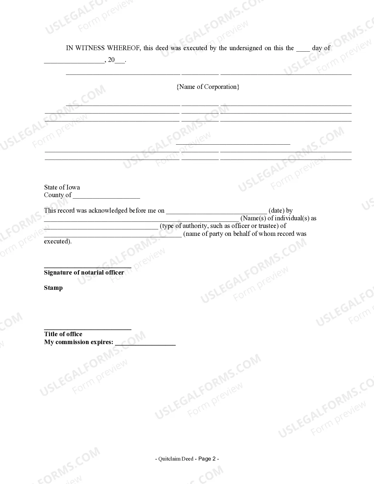 Preview Quitclaim Deed from Corporation to Two Individuals