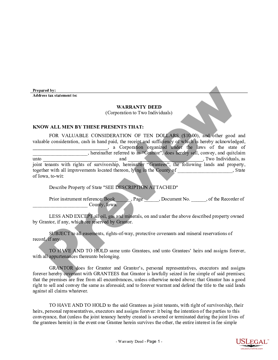 page 0 Warranty Deed from Corporation to Two Individuals preview
