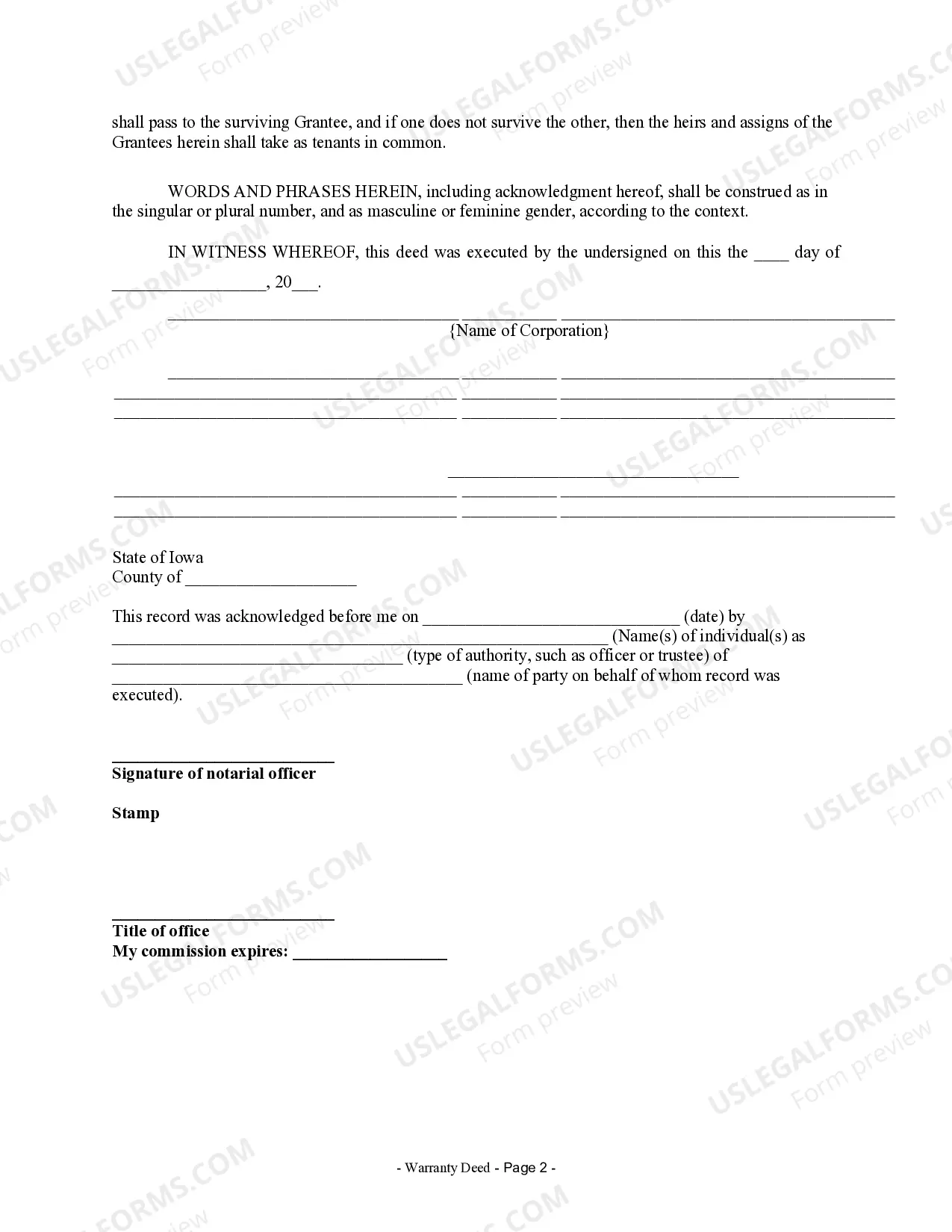 Preview Warranty Deed from Corporation to Two Individuals