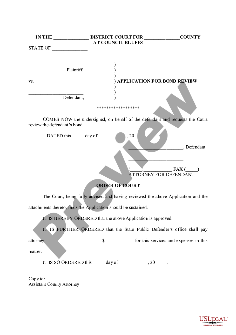 Iowa Application For Bond Review Us Legal Forms 1379
