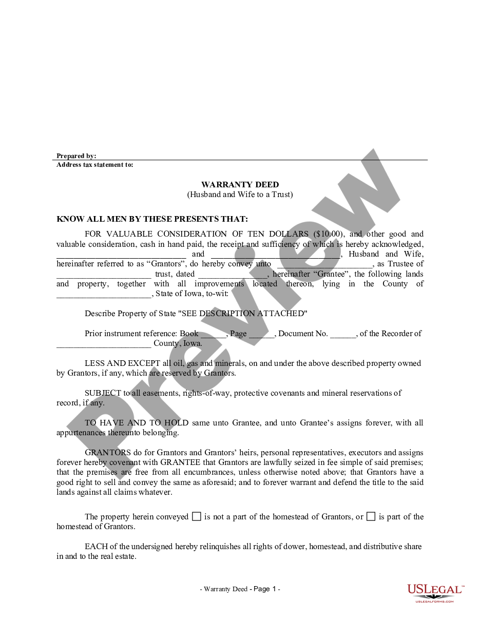 page 0 Warranty Deed from Husband and Wife to a Trust preview