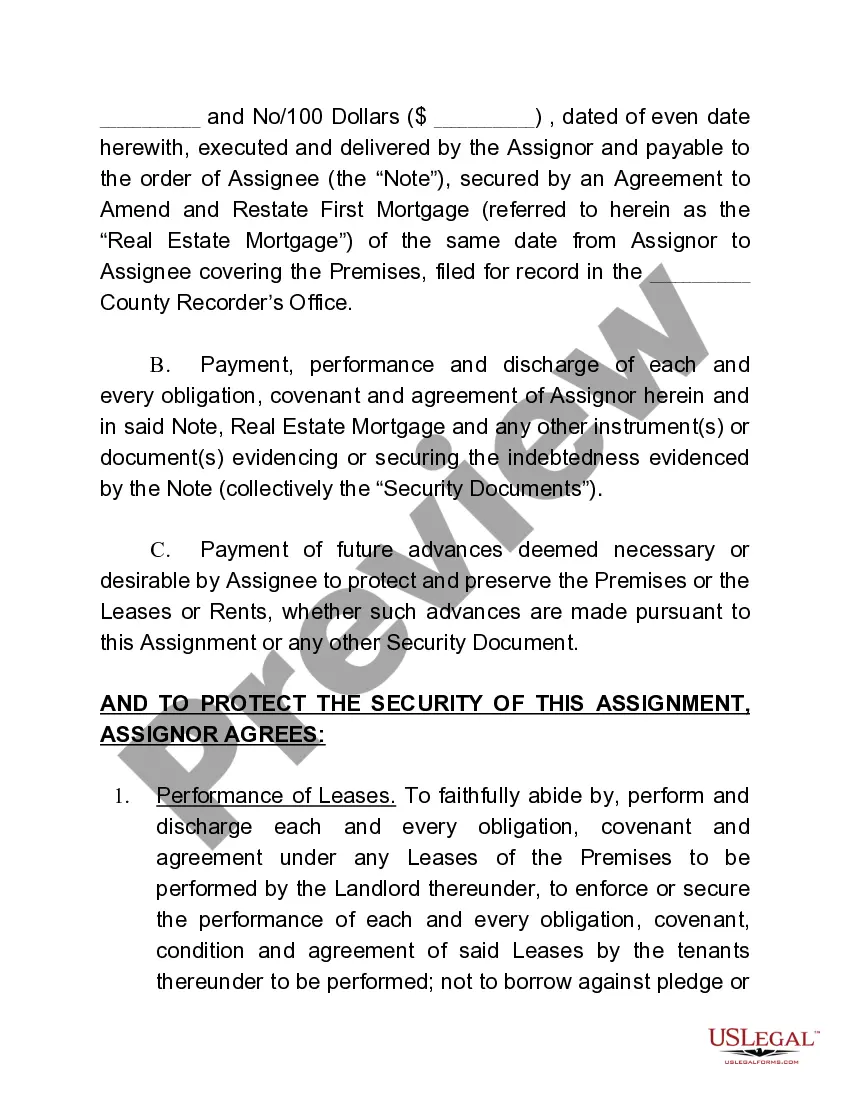 Preview Assignment of Rents and Leases