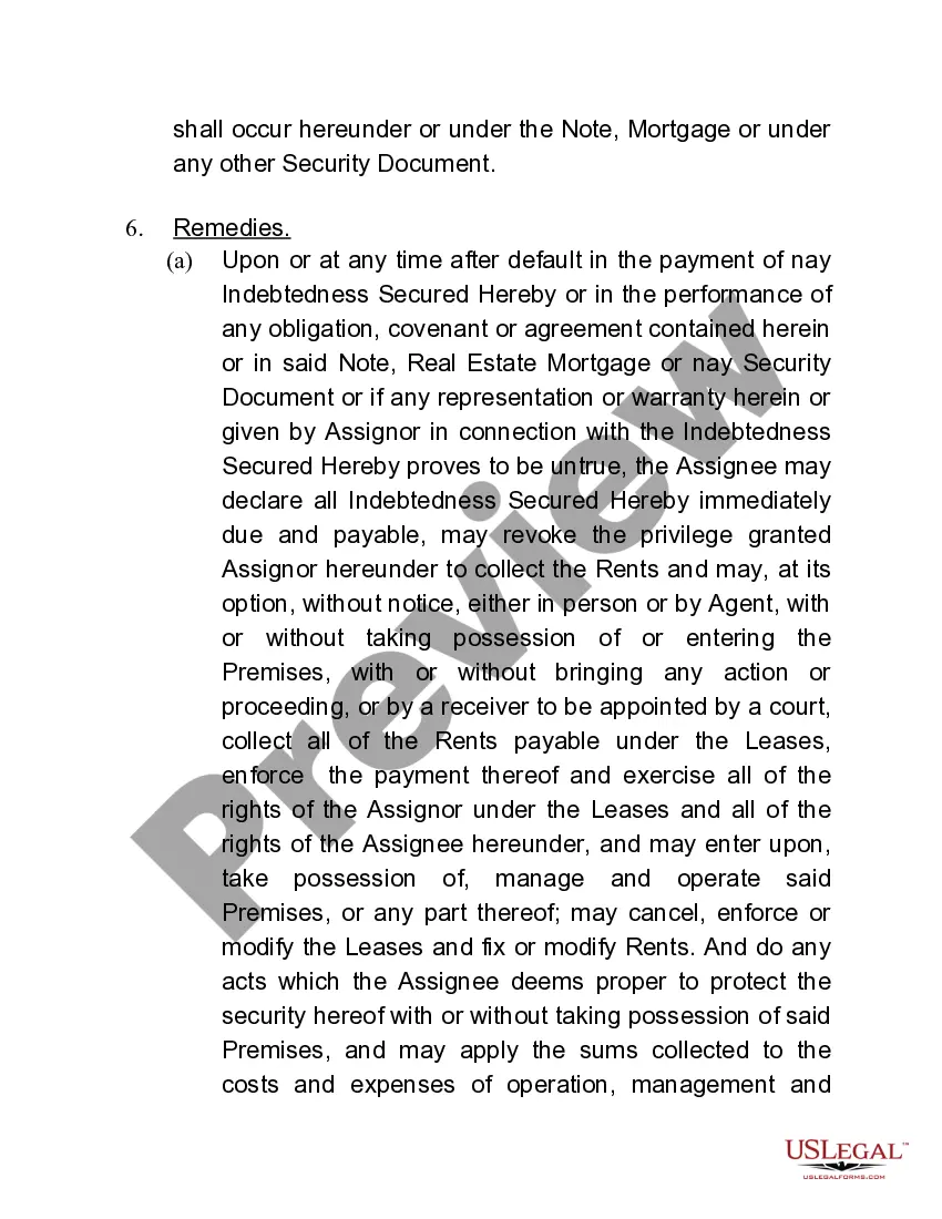 Preview Assignment of Rents and Leases