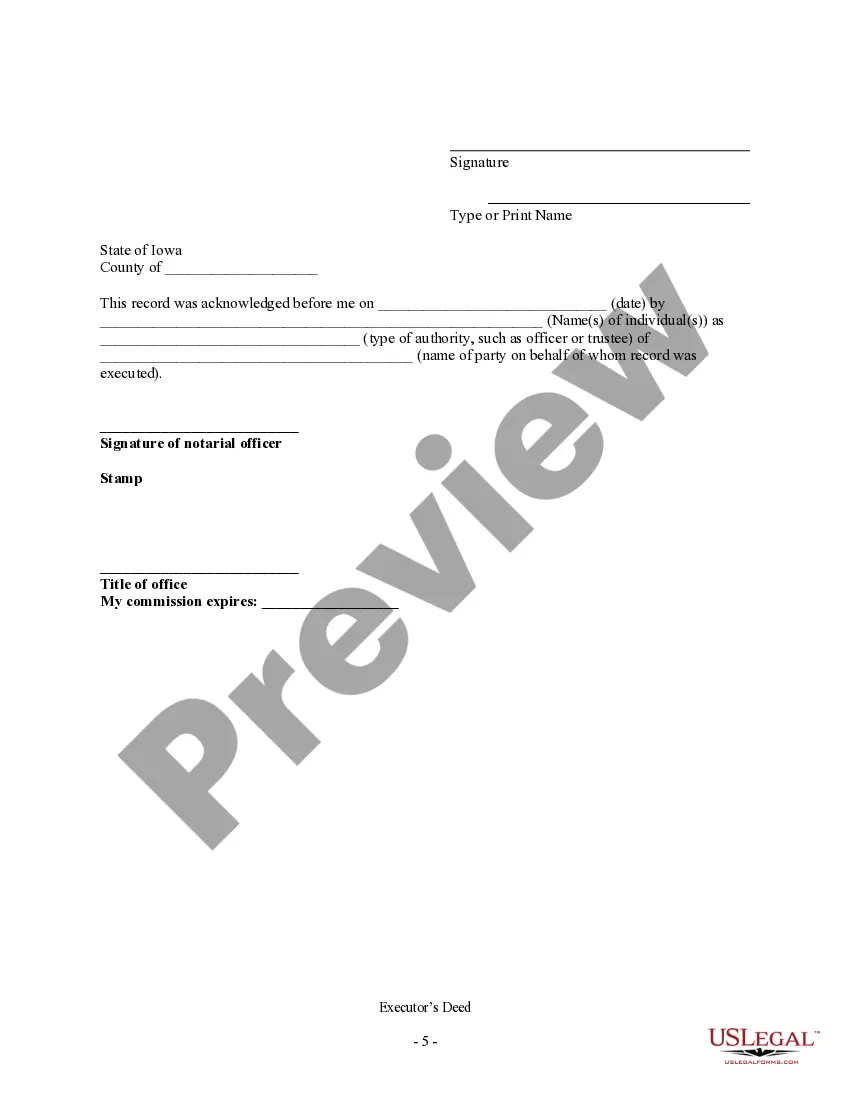 Preview Executor's Deed - Executor to Individual