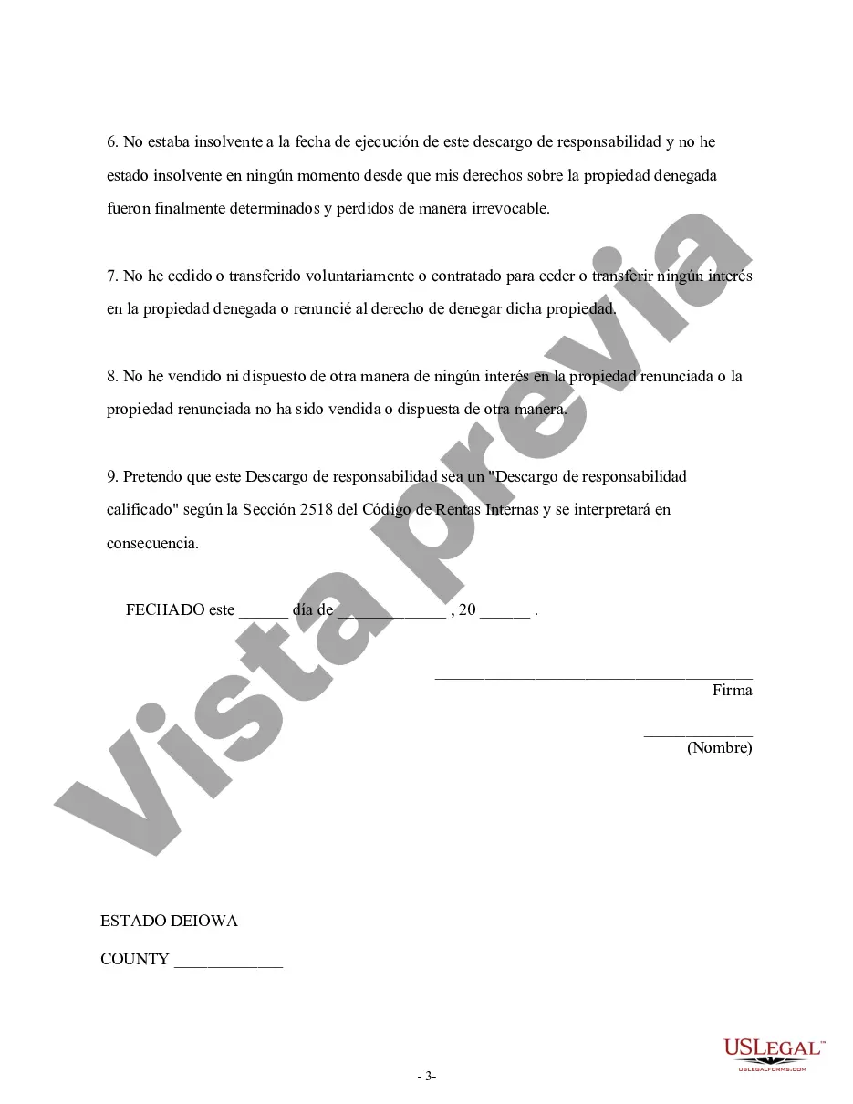 Preview Renuncia de Iowa y descargo de responsabilidad del interés del arrendatario conjunto: interés total del arrendatario conjunto