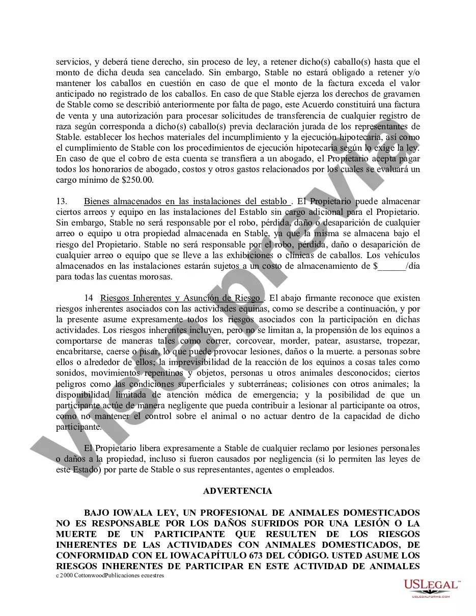 Preview Acuerdo de establo de embarque - Formularios equinos de caballos