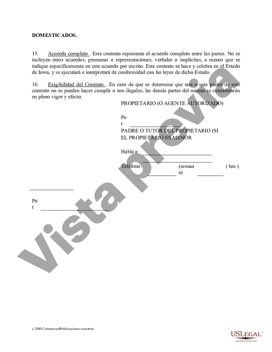 Preview Acuerdo de establo de embarque - Formularios equinos de caballos