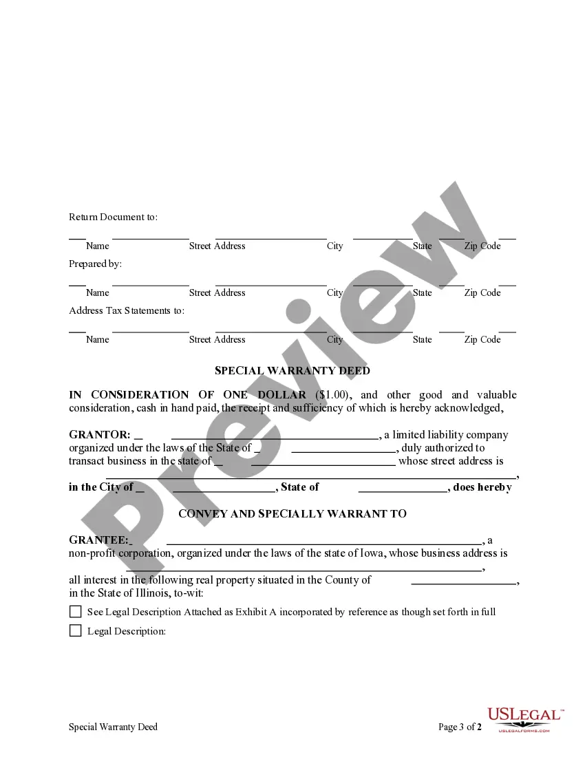 Preview Special Warranty Deed from an LLC to a Non-Profit Corporation