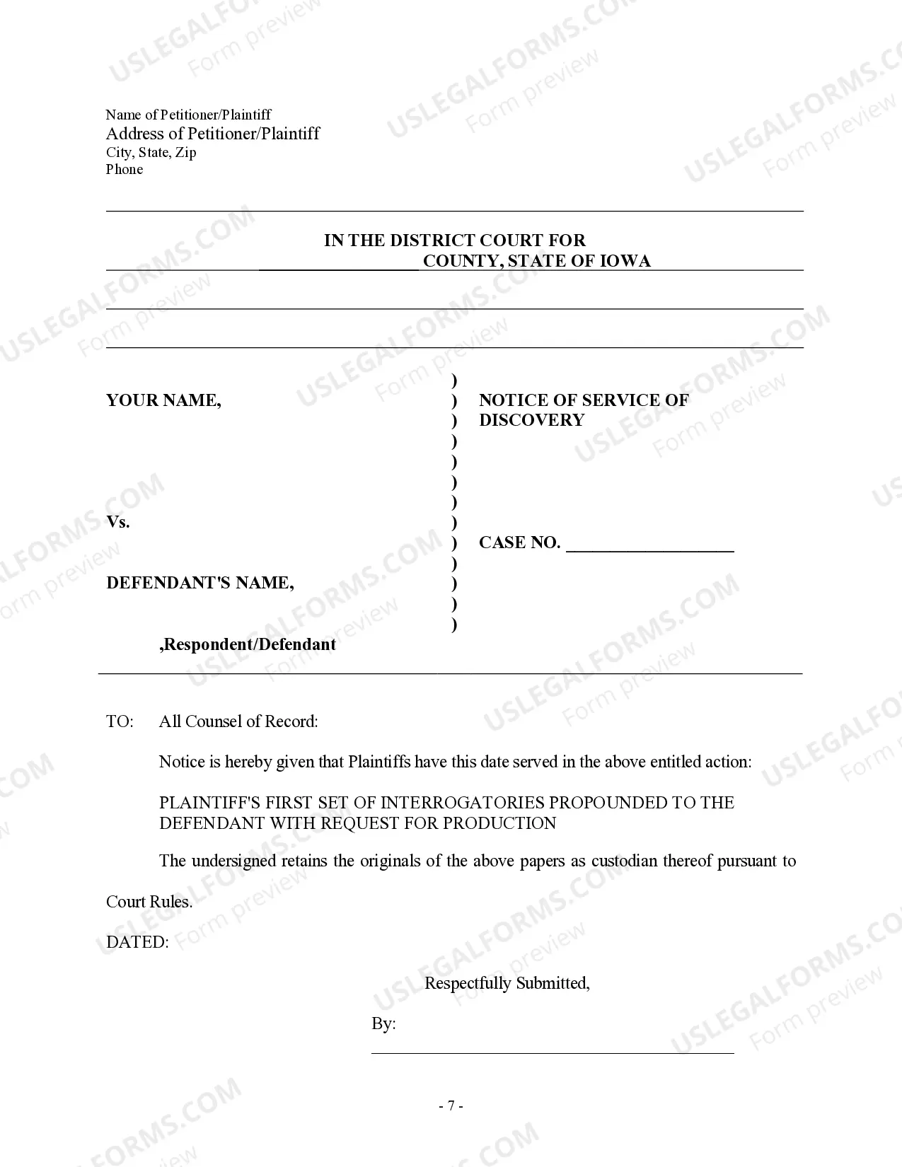 Preview Discovery Interrogatories from Plaintiff to Defendant with Production Requests