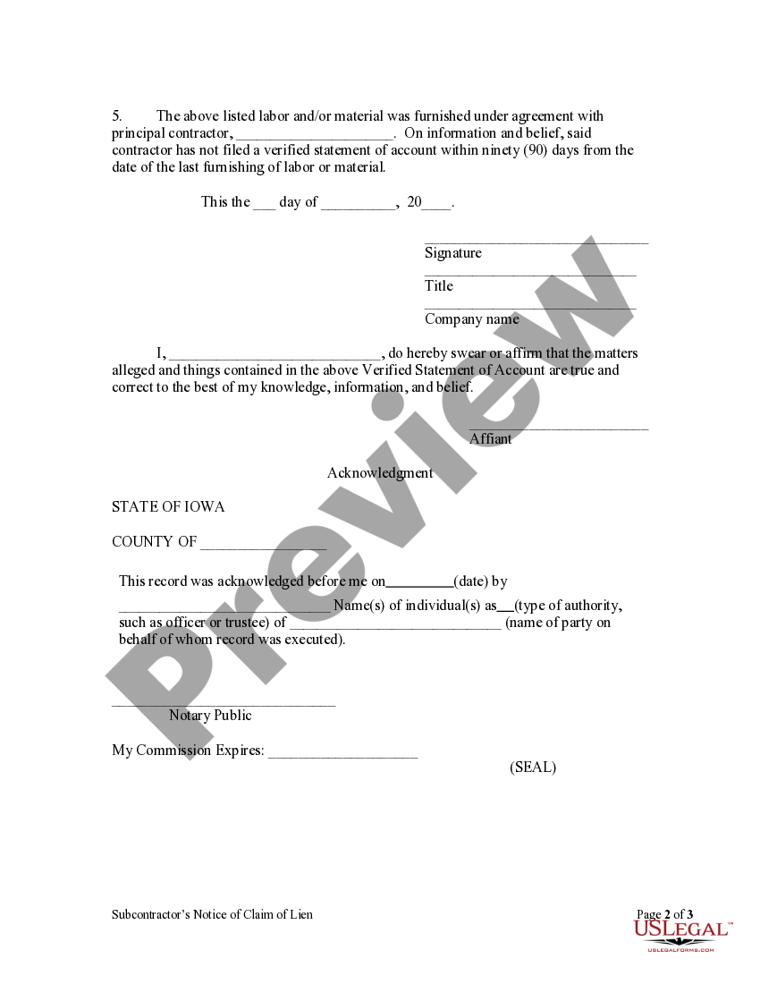 Iowa Notice of Claim of Lien by Corporation or LLC Iowa Limited