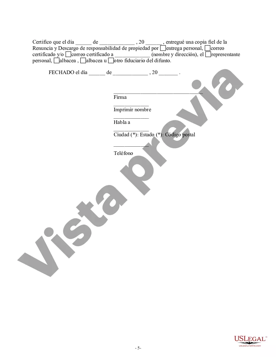 Preview Renuncia y descargo de responsabilidad de los intereses de bienes inmuebles en Iowa