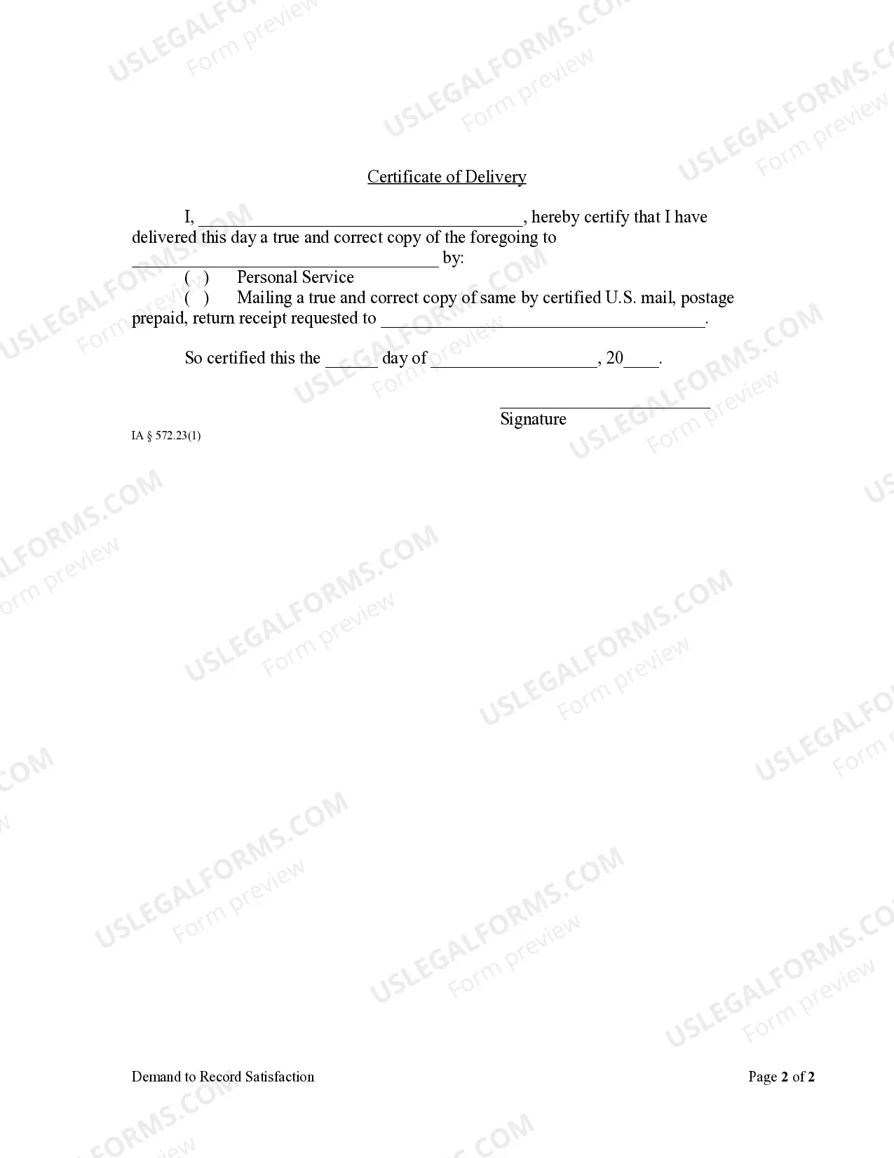 Preview Demand to Record Satisfaction by Corporation or LLC