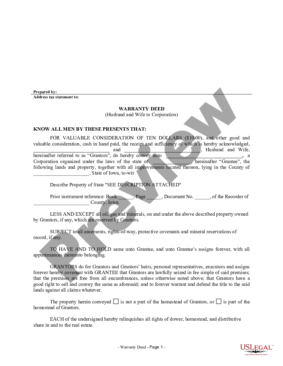page 0 Warranty Deed from Husband and Wife to Corporation preview