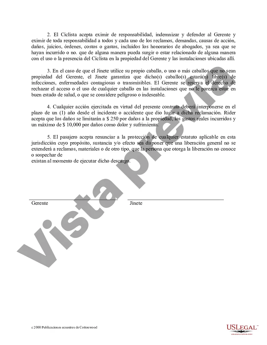 Preview Exención de responsabilidad Propietario Jinete - Formularios equinos de caballos