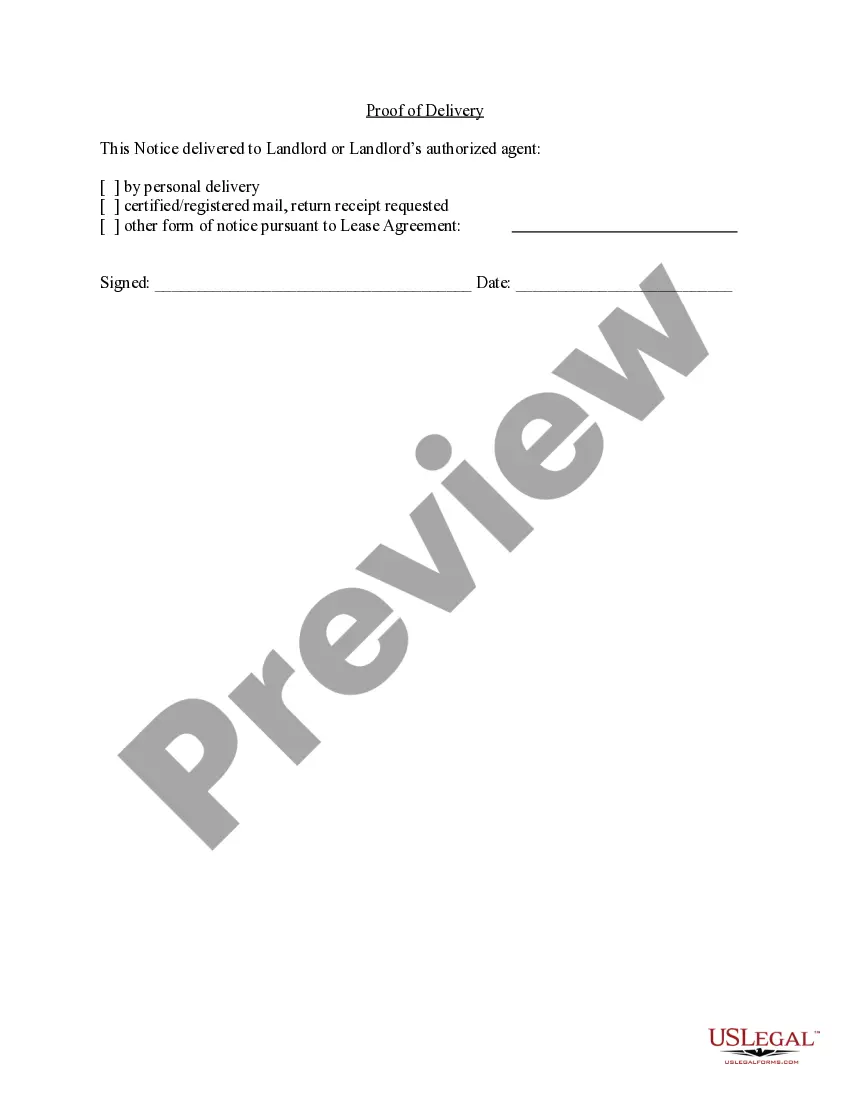 Preview Letter from Tenant to Landlord for 30 day notice to landlord that tenant will vacate premises on or prior to expiration of lease