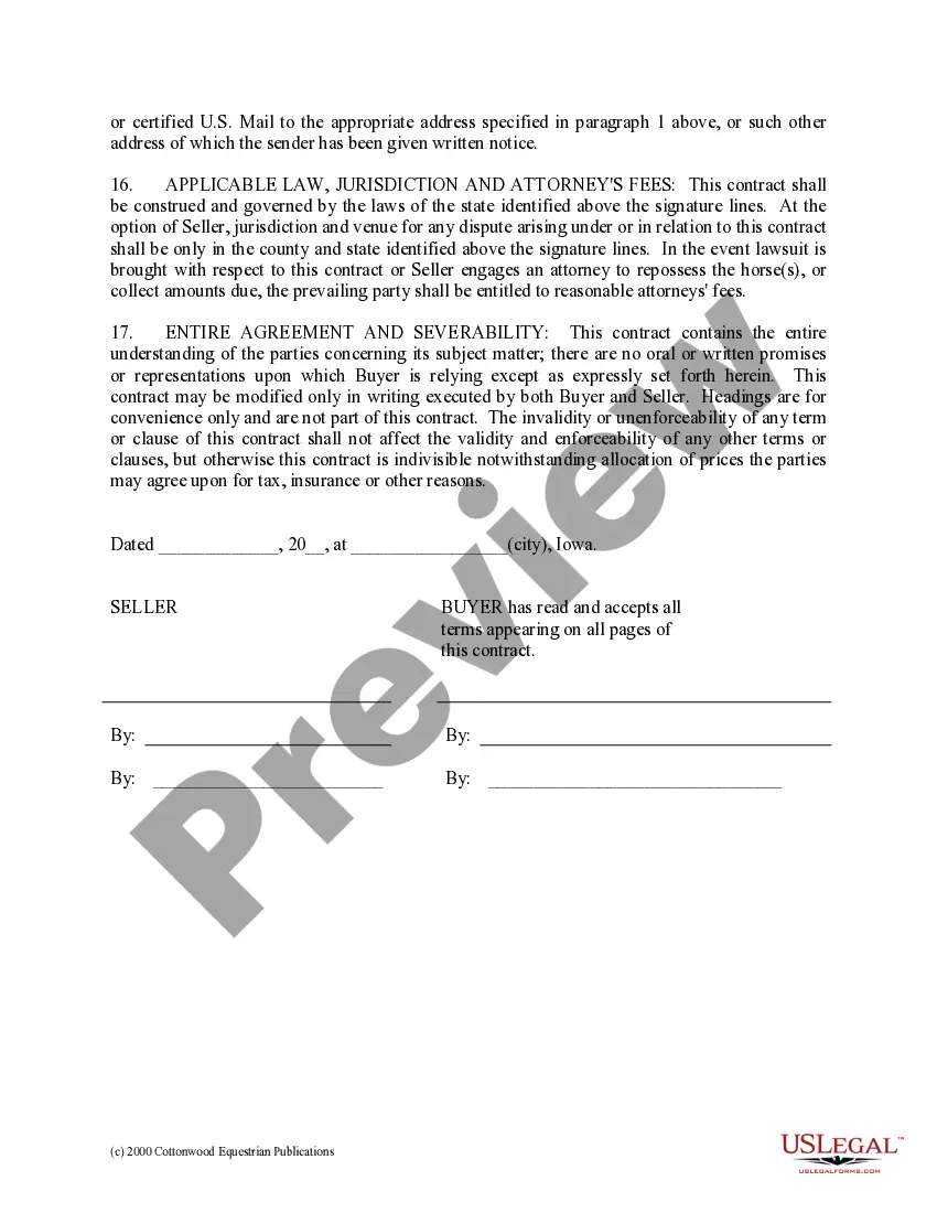 Preview Installment Purchase and Security Agreement With Limited Warranties - Horse Equine Forms