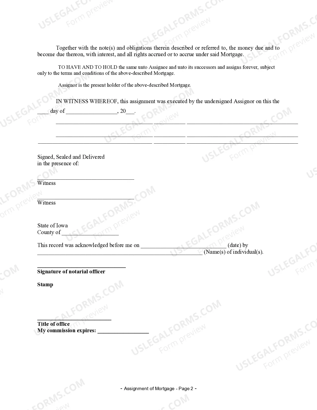 Preview Assignment of Mortgage by Individual Mortgage Holder