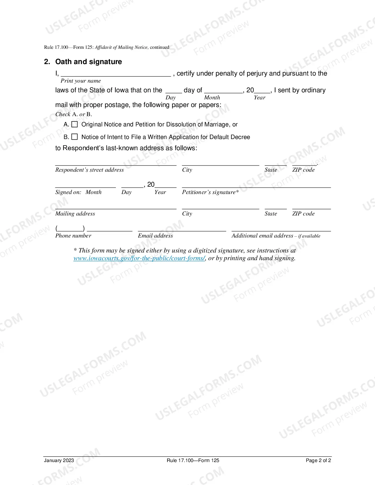 Preview Affidavit of Mailing Notice