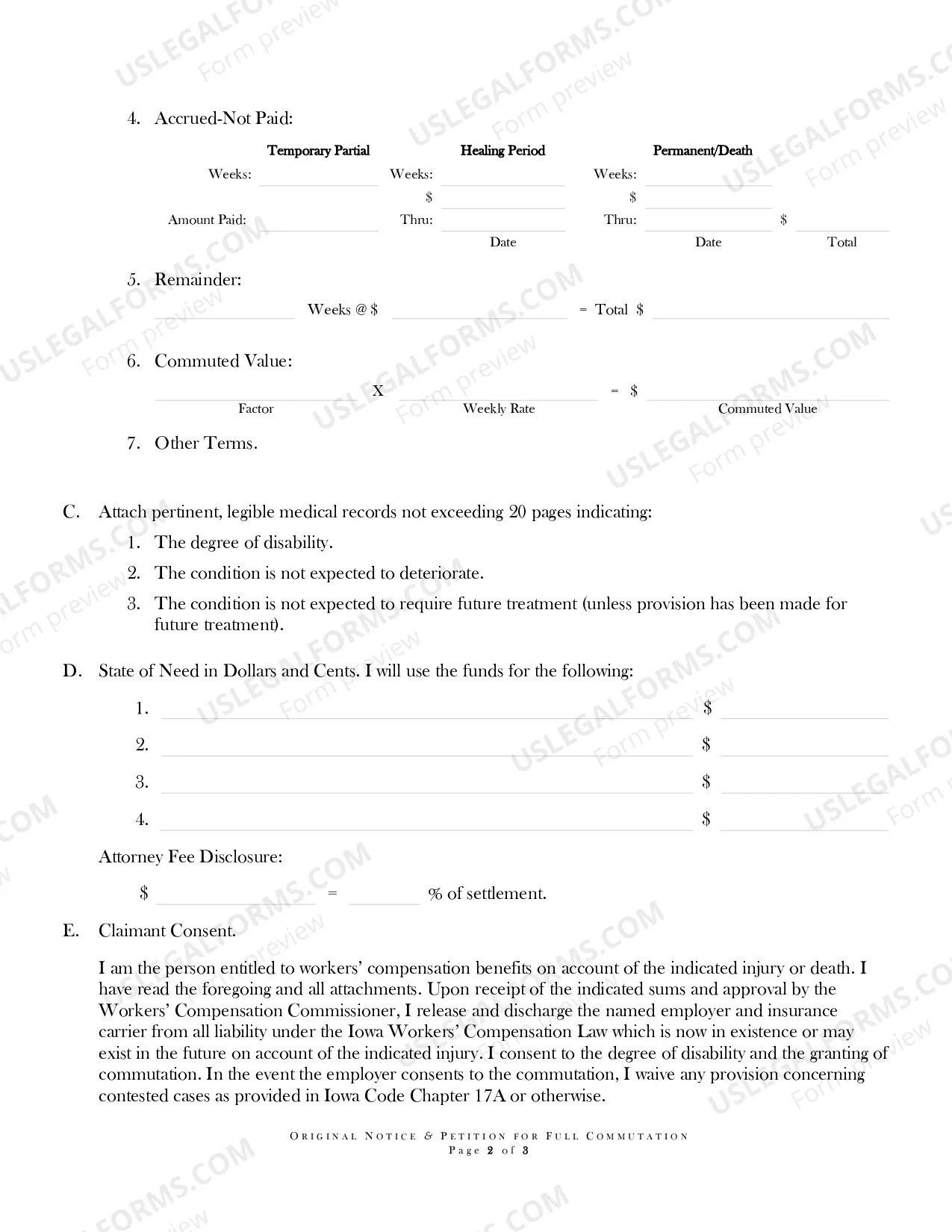 Preview Original Notice and Petition and for Commutation of all Remaining Benefits