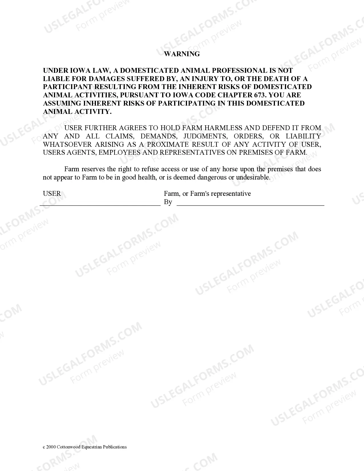 Preview Facility Release Agreement - Show Or Clinic - Horse Equine Forms