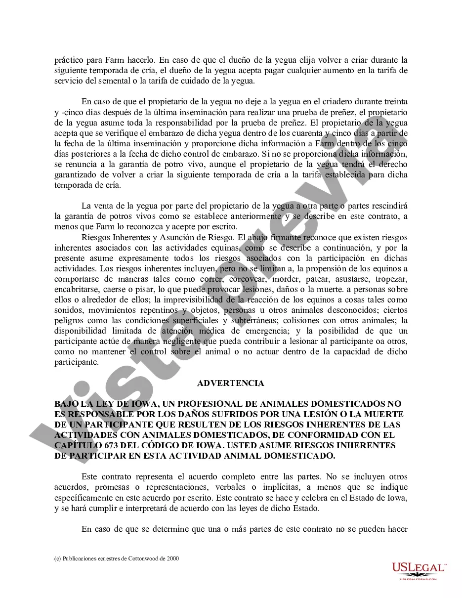 Preview Contrato de servicio de semental - Formularios equinos de caballos