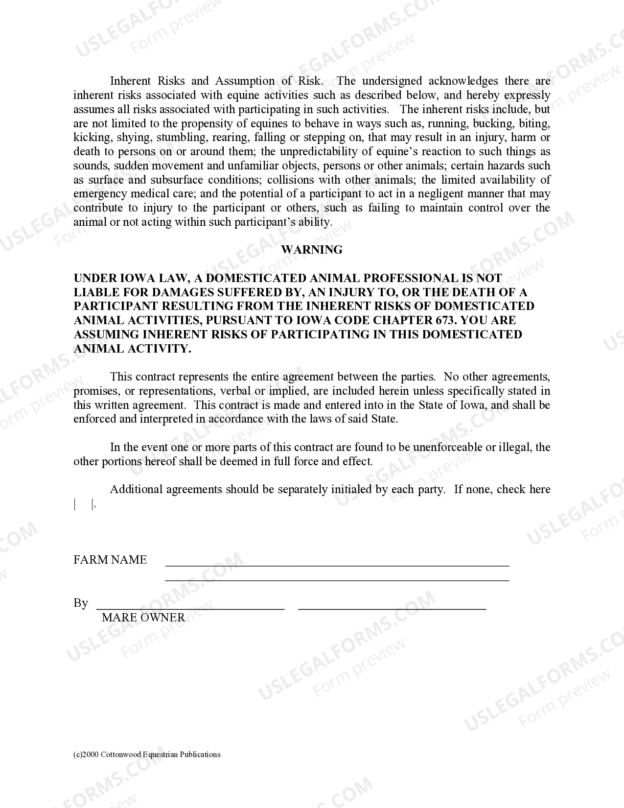 Preview Stallion Service Contract - Horse Equine Forms