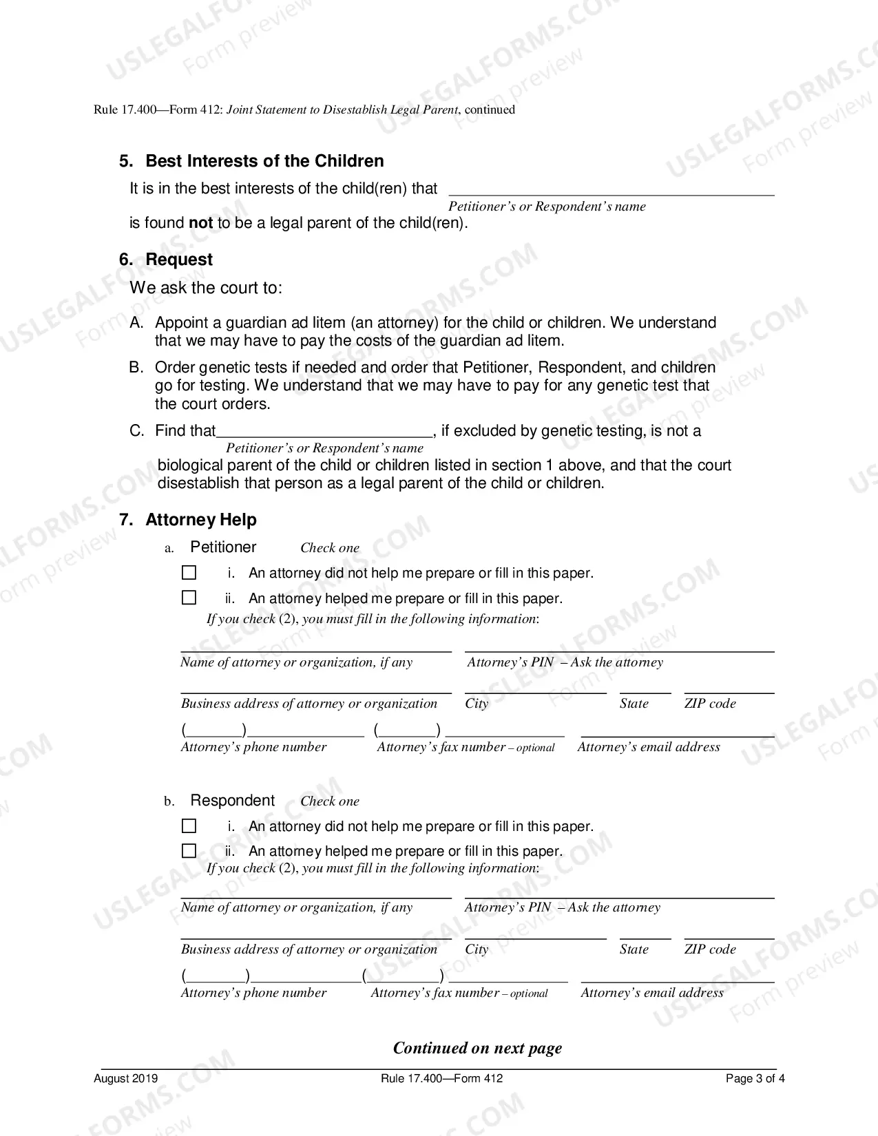 Preview Joint Statement to Disestablish Legal Parent