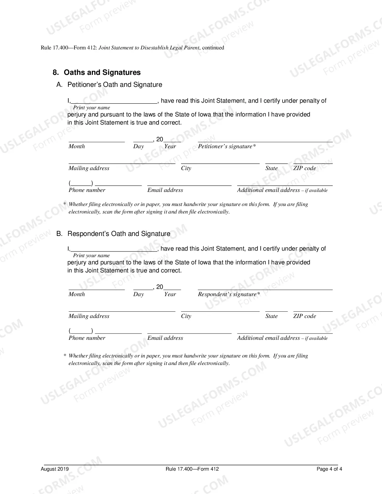 Preview Joint Statement to Disestablish Legal Parent
