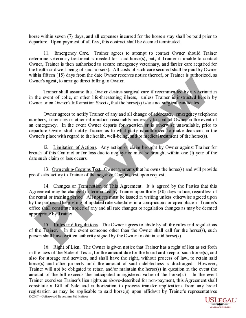 Preview Training Contract - Horse Equine Forms