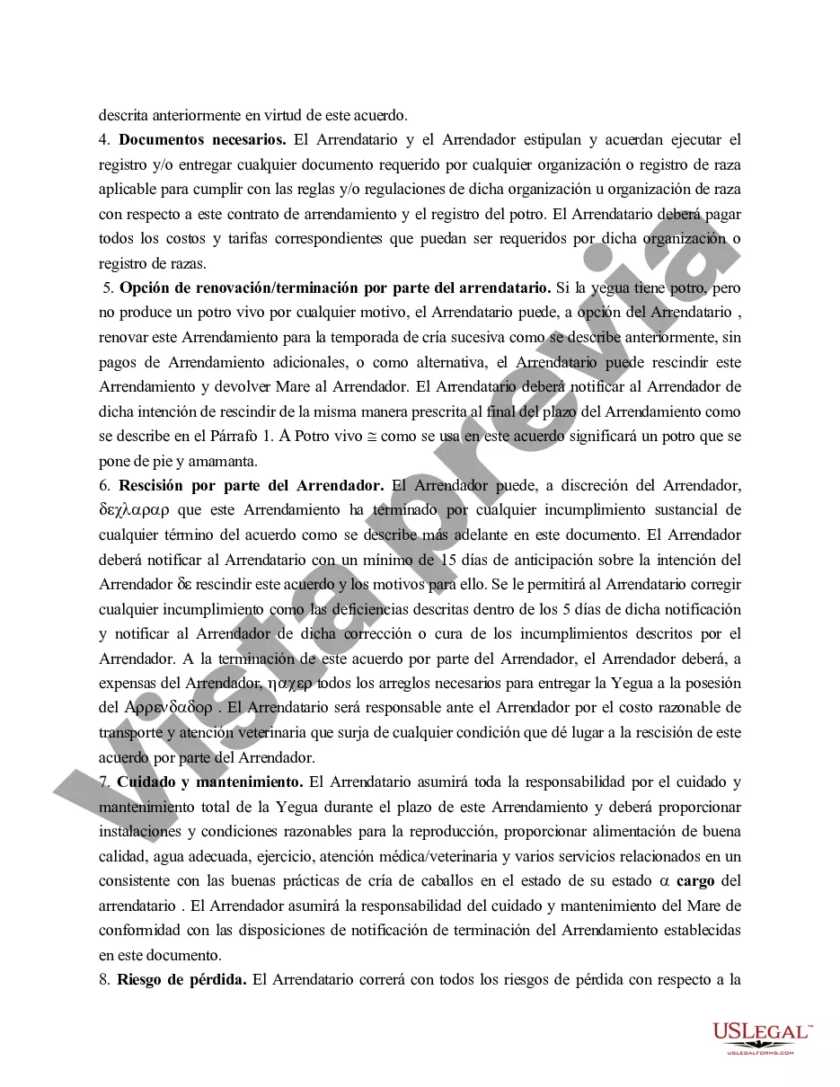 Preview Acuerdo de arrendamiento de yegua de cría de Iowa