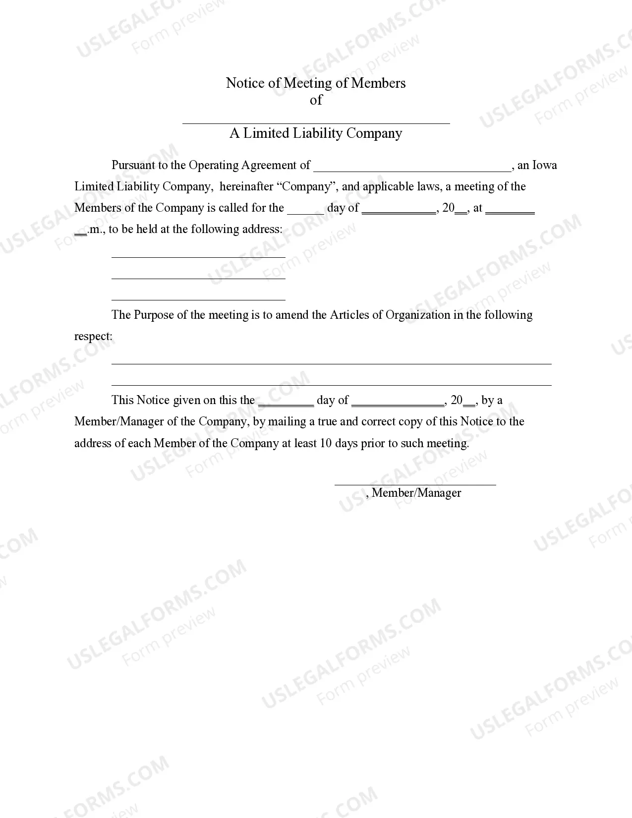 Preview LLC Notices, Resolutions and other Operations Forms Package