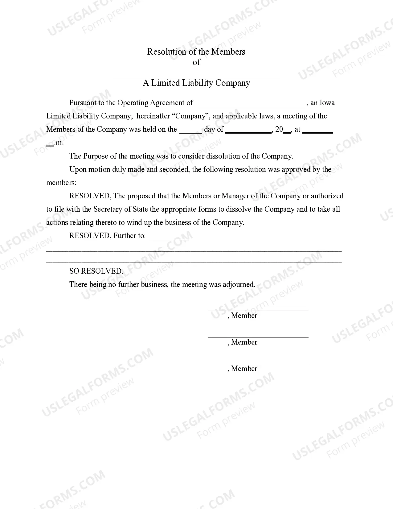 Preview LLC Notices, Resolutions and other Operations Forms Package
